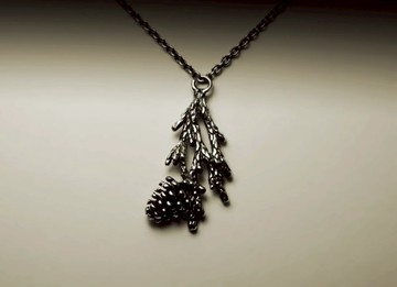 松果柏樹葉子銀項鍊