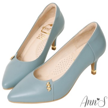 Ann’S有時候有時候-相思金豆全真皮小羊皮尖頭跟鞋-淺藍