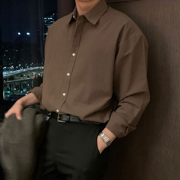 正韓Unisex 基本款堅挺棉素色寬版長袖襯衫 9色 YUPPIE  預購商品 1124