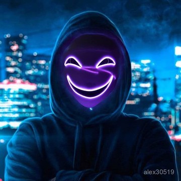 🍒臺灣熱賣🍒Led髮光漆黑的微笑蛭子影胤麵具全臉鬼臉小醜黑之契約者萬聖