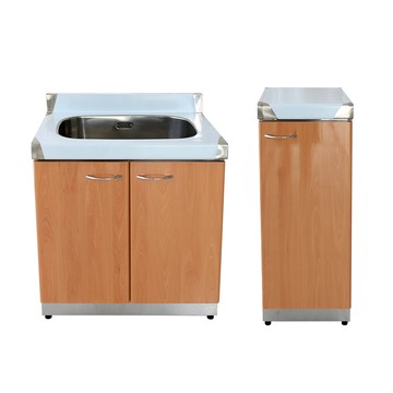 【Abis】客製商品-頂級升級款不鏽鋼二件組系統櫥櫃-72洗台+瓦斯桶台/流理台-多款門板可選(桶身430)木紋色