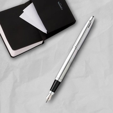 【SHEAFFER】VFM系列亮鉻鋼筆-M尖+A6筆記本禮盒 免費刻字