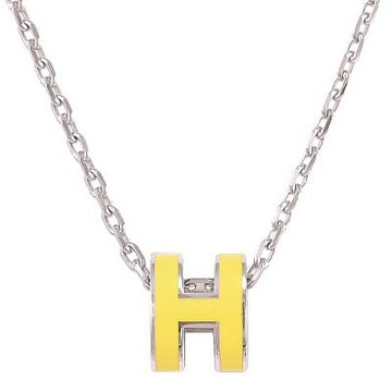 HERMES MINI POPH 經典鏤空橢圓H飾鎖骨項鍊(銀/淺黃)