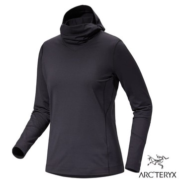【ARCTERYX 始祖鳥】女 Rho 彈性透氣登山健行保暖連帽套頭衫.中層衣.帽T/面罩式兜帽/X000007326 黑