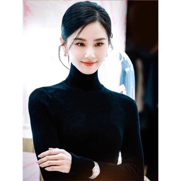 劉詩詩同款毛衣黑色打底衫女秋冬打底100純羊絨衫半高領內搭秋冬