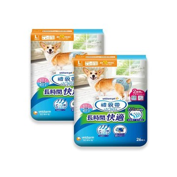 (2袋超值組)日本Unicharm嬌聯-禮貌帶長時間系列男女共用寵物專用紙尿褲1袋-26片L號(中型犬)(高齡愛寵防漏照護,公母貓狗貼身透氣尿布)