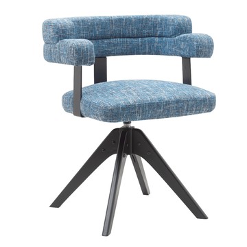 E-home Ozzie奧奇造型扶手布面實木腳旋轉餐椅-三色可選藍色