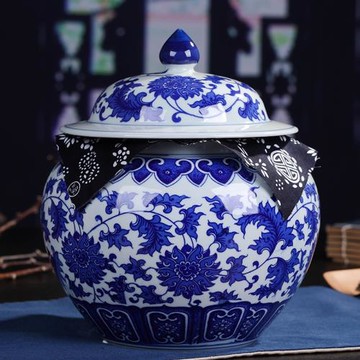 景德鎮陶瓷 青花茶葉罐大號茶罐新會陳皮紅柑普茶瓷蓋帶蓋茶室