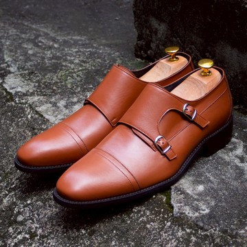 REGENT 橫飾雙扣孟克鞋-棕/ Cap Toe Double Monk Strap-Tan