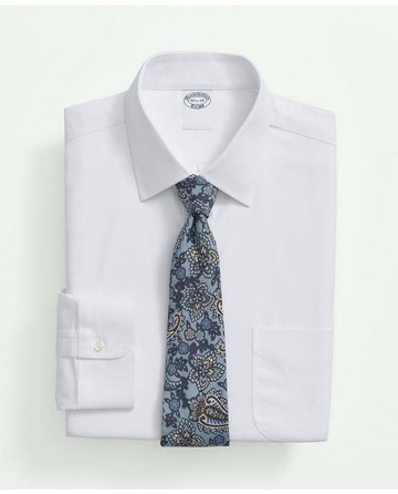 Brooks Brothers Men's Explorer Collection Non-Iron Twill Ainsley Collar, Dress Shirt | White | Size 16½ 35