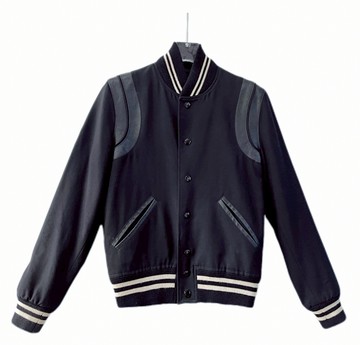 (L) ysl質感羊毛排扣棒球黑色外套