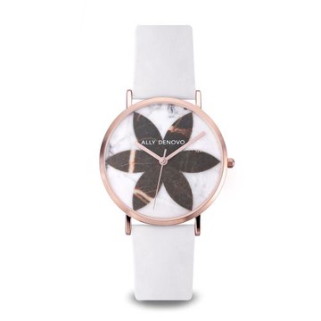 ALLY DENOVO 朱古力百合花樣大理石碗錶-白(AF5019.4)