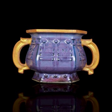 《博古珍藏》宋．鈞窯紫釉描金八卦獸耳爐．早期收藏．老件瓷器．博物館級文物．檀香沉香爐．底價回饋