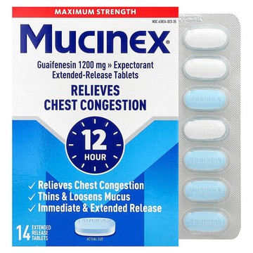 Mucinex, 12 小時胸悶緩解配方，特強型，1200 毫克，14 片緩釋雙層片