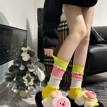 拼接襪子 多巴胺色 日系風 吸汗襪 網紅襪 可愛創意 中筒襪 少女感 百搭襪子 耐穿 防滑 高彈不勒