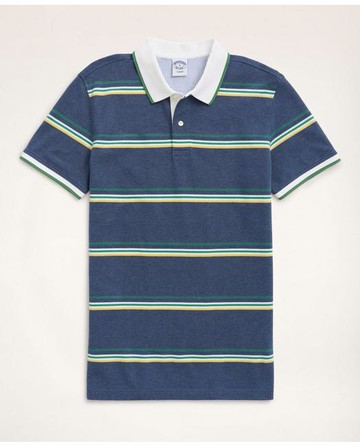 Brooks Brothers Men's Slim-Fit Stretch Cotton Striped Polo Shirt | Dark Blue Heather | Size XS