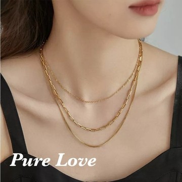 Pure Love樂芙 / 正韓 鈦鋼【316L醫療鋼】G01087鏤空鏈條多層鎖骨鏈 短項鏈 / 金