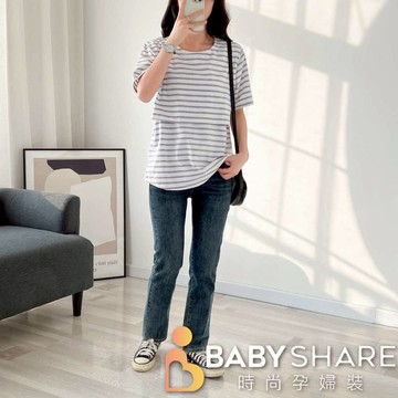 經典條紋短袖哺乳衣 哺乳衣 孕婦裝 BABYSHARE時尚孕婦裝【J1S032D2R】
