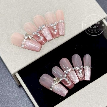 可隔日到貨！碎碎草莓凍 純手工穿戴甲 腮紅貓眼 可拆卸手工甲 光療甲片 美甲貼片 假指甲 指甲貼 韓國美甲