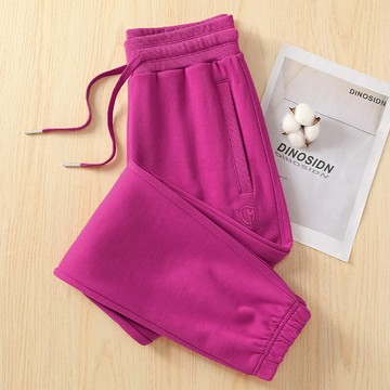 320G春秋新款棉質束腳拉鏈口袋休閑運動褲女小個子哈倫褲毛圈舒適鑫弘-素時衣櫥