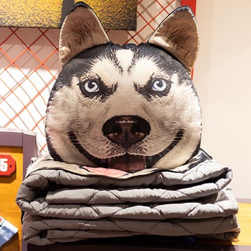 二哈狗頭哈士奇抱枕被子兩用車用靠墊辦公室午睡枕頭客廳沙發靠枕