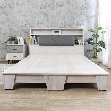 柏蒂家居-瑪洛5尺雙人床組(附USB插座收納型床頭箱+床底-不含床墊)