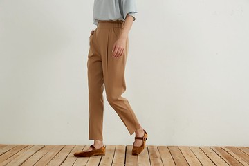 中央壓線美腿修身錐形褲 鬆緊腰