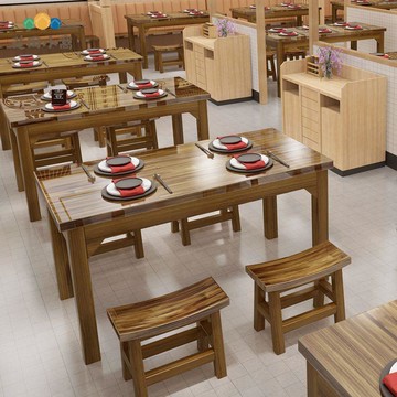 免運 碳化餐桌椅 實木餐桌椅組合 實木餐桌椅飯店組合早餐小吃店面館快餐桌椅燒烤店餐館碳化桌椅可開發票 全館八折 工廠現貨直銷 新品特價 h9025