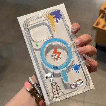 努力刷牆史努比適用蘋果18 17Pro Max手機殼iPhone16高級磁吸14/15Plus透明卡通13小眾防摔保護套