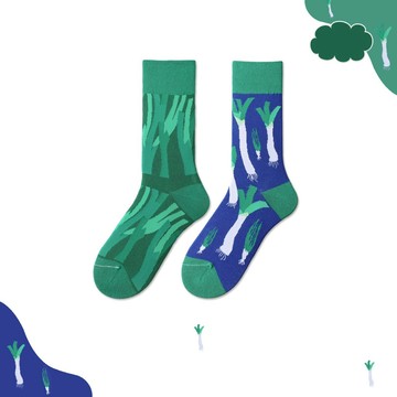 不對稱襪子女中筒襪長襪可愛ab襪搞怪大蔥水果