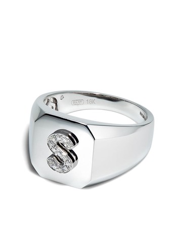 SHAY - 18kt white gold S-initial ring - men - Diamond/18kt White Gold - 8 - Silver
