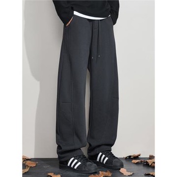 香港潮牌褲子男秋冬新款加絨加厚衛褲男士寬松運動休閑直筒彎刀褲