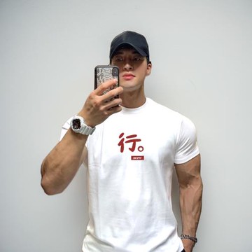 MCPW 國潮印花休閑短袖圓領修身白色T潮牌透氣T恤男運動健身衣服