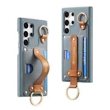 高級腕帶適用三星s24ultra手機殼s23fe新款指環扣s22+插卡卡包s21plus支架一體GalaxyA55a54A53A35a25保護殼g