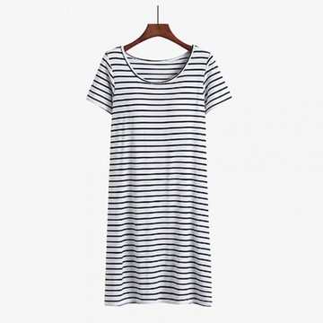 莫代爾柔軟涼感Bra T條紋睡裙-黑白條紋