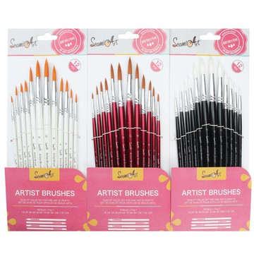 SeamiArt 圓峰短桿尼龍毛畫筆套裝（12隻入）【西米藝術】 3色筆桿可选 丙烯 油畫 水彩 水粉 繪畫