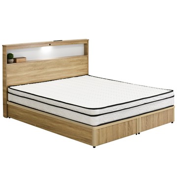 IHouse-山田 雙人5尺房間3件組 (燈光插座床片、床底、床墊)梧桐