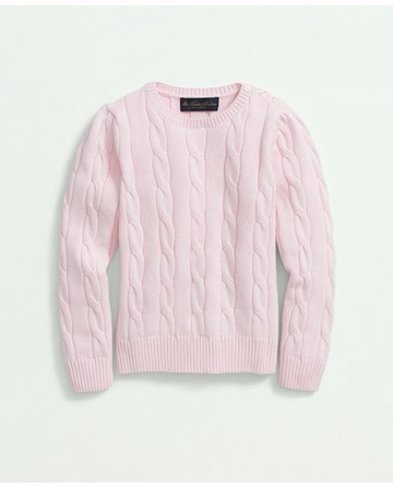 Brooks Brothers Girls Cotton Cable Crewneck Sweater | Light Pink | Size 8