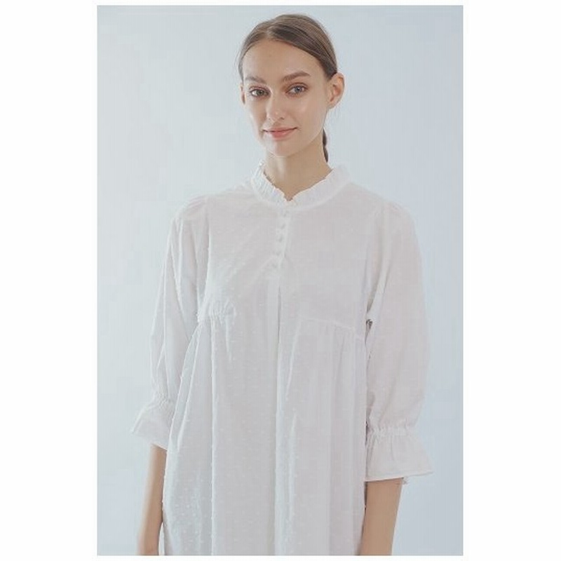 ナルエー ワンピース 長袖 無地 綿100 カットドビー レース ナイティ ネグリジェ ホワイト ルームウェア 通販 Lineポイント最大get Lineショッピング