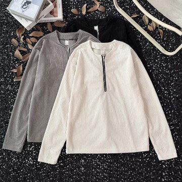 美式半拉鍊亨利領T恤男 春秋cleanfit長袖內搭打底衫硬漢穿搭大學T