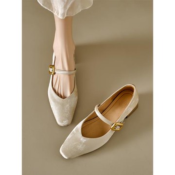 ins巨軟巨軟！新中式~真皮國風瑪麗珍單鞋女中跟方頭V口粗跟女鞋