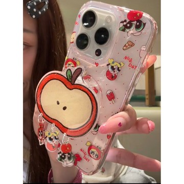 iPhone 卡通保護殼 飛天小女警閃粉設計搭配掛飾支架 相容 18/17/16/15/14 柔軟軟殼女生防摔手機外殼
