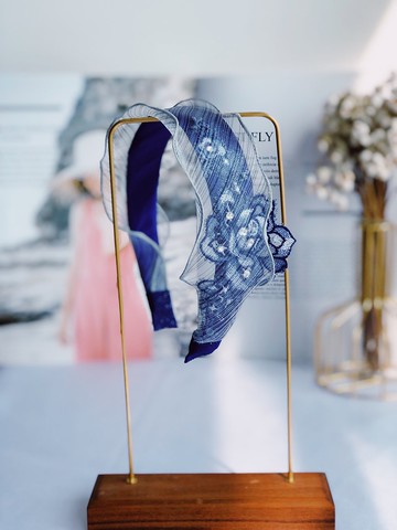 原創復古藏藍色花朵款髮箍