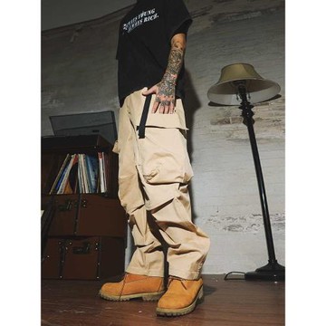 South潮牌自制復古寬松多口袋傘兵褲休閑大口袋阿美咔嘰工裝褲男