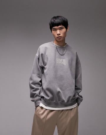 Topman oversized sweatshirt with Berlin embroidery in washed black