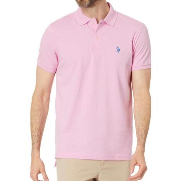 US Polo 2024男時尚小馬球粉紅色短袖POLO