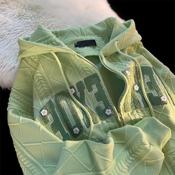 牛油果綠色連帽開衫女oversize設計感小眾慵懶風早春平價衛衣外套