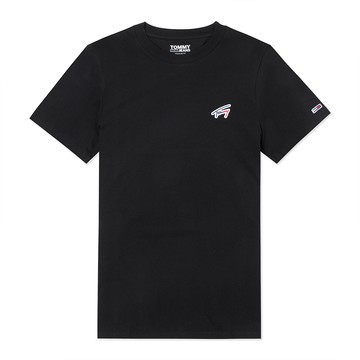 TOMMY 熱銷刺繡文字Logo圖案短袖T恤-黑色