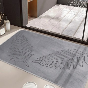 Mini 嚴選 樹葉/浴室/馬桶/防滑地墊2件組 CN0493-GG  80 x 50cm + 50 x 40cm  淺灰色