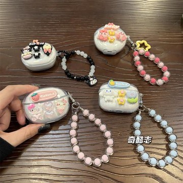 DIY手工鏈條適用于SOAIY索愛GK9藍牙保護套透明防摔軟殼索愛gk9立體粉色五角星GK9少女心手串萌系無線耳機套